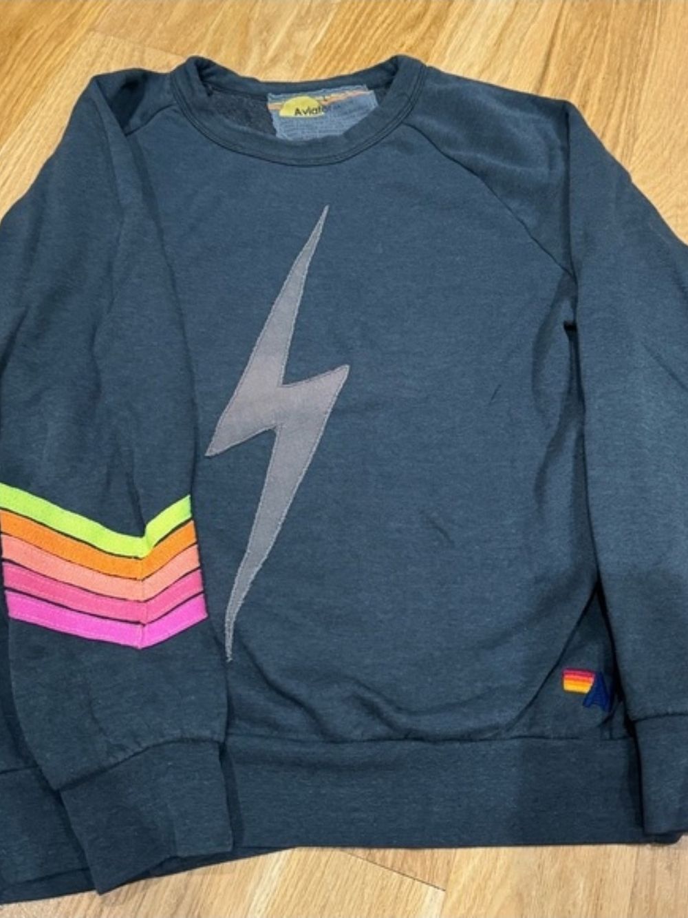 Aviator Nation Gray Lightning Bolt and Neon Chevron Sleeve - L